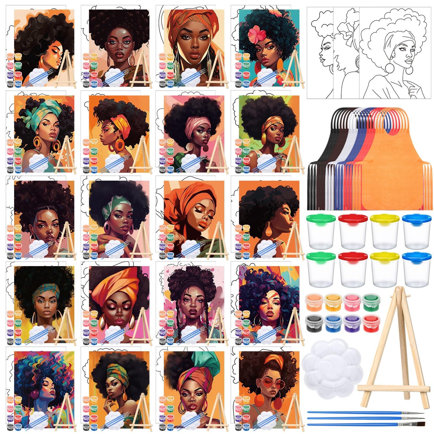 Sherr 140 Pcs 20 Set Pre Drawn Canvas Kit for Painting Craft Sip and Paint Kit for Adults Pre Printed Canvas Painting Favor for Virtual DIY Birthday Gifts Adult's Date Party(Elegant Lady)