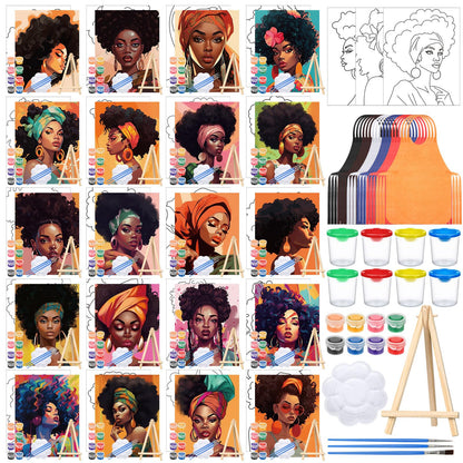 Sherr 140 Pcs 20 Set Pre Drawn Canvas Kit for Painting Craft Sip and Paint Kit for Adults Pre Printed Canvas Painting Favor for Virtual DIY Birthday Gifts Adult's Date Party(Elegant Lady)