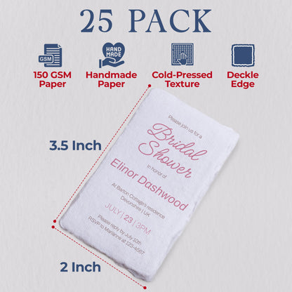 Wanderings Handmade Deckle Edge Tent Cards – Folded to 2" x 3.5" – 150 GSM - 25-Pack – Textured Cotton Paper – Blank Names, Table Settings, Gift Tags, Love Notes