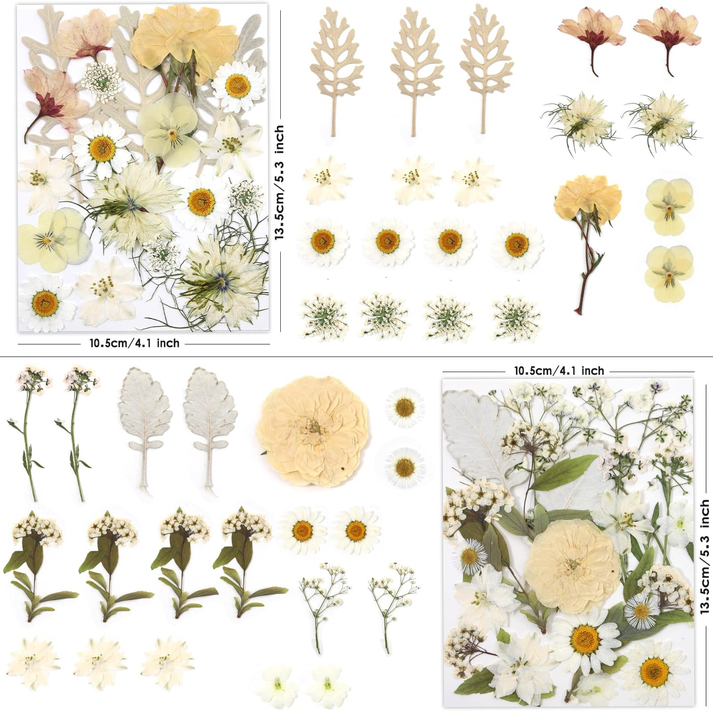 LUXEEASE 80 Pcs Dried Flowers for Crafts, Real Natural Dried Pressed Flowers in Soft Yellow, White & Pink Tones for Resin, DIY Art, Jewelry, Candle & Soap Making – Tweezers Included