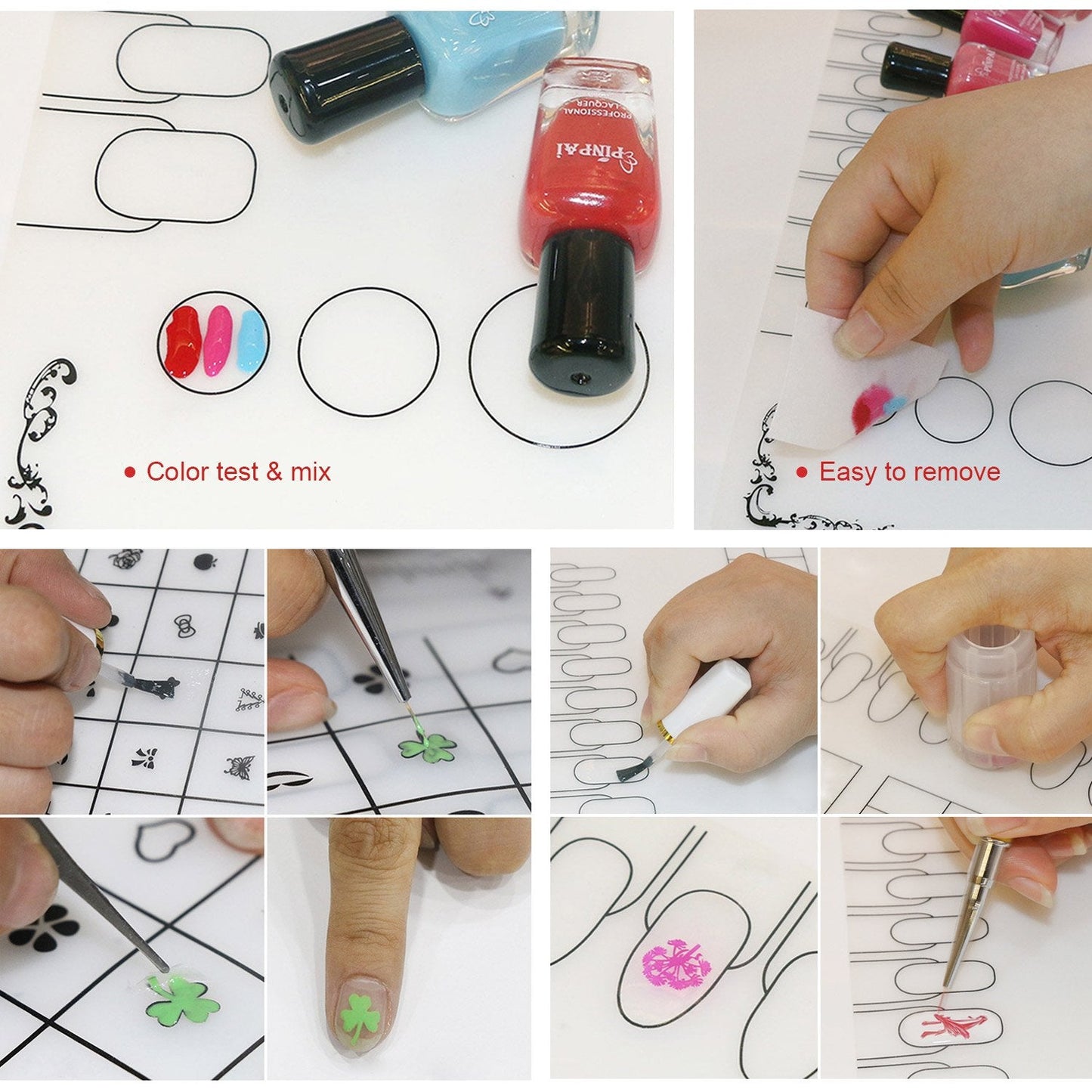 Segbeauty 2pcs Silicone Nail Mats, 16" Silicone DIY Nail Art Stamping Mats, Workspace Stamping Manicure Mat, Nail Polish Coloring Practice Pad, Nail Sticker Trainer Guide Table Cover Palette Tool