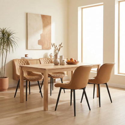 YOUNIKE Tan Faux Leather Dining Chairs Set of 2 Mid-Century Modern High Padded Back Comfy Upholstered Kitchen Chairs with Metal Legs Wide Seat Accent Side Chair for Dining/Living/Waiting Room