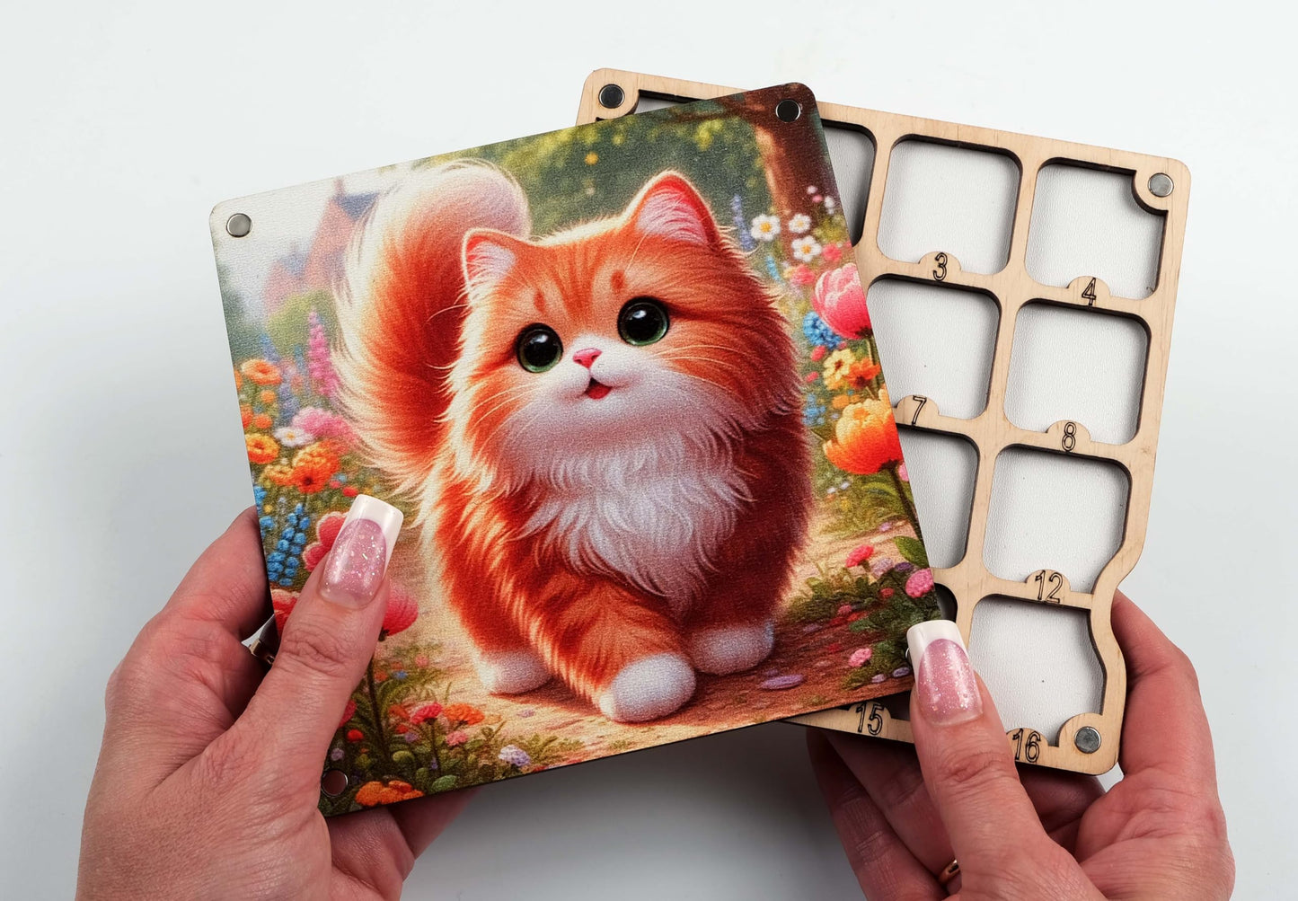 AllAboutEmbroideryUA Wooden Beads Organizer, Beads holder, Diamond painting accessories storage box, Needlework casket, bead keeper, Storage Divider Box (Cat)