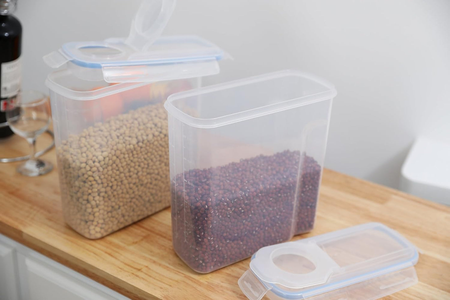 Set 2 Basicwise Large BPA-Free Plastic Food Cereal Containers, Airtight Spout Lid