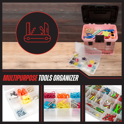 Pink Tool Box Organizer with Removable Compartments – Portable Storage Case for Crafts, Beads, Screws & Small Tools – Lightweight Utility Organizer by Stalwart