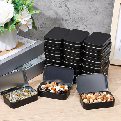 50 Pack Metal Rectangular Hinged Tins, 3.74x2.36x0.86 Inch Matte Black Mini Tin Box Bulk Small Empty Storage Tins with Lids, Portable Organizer Containers for Storage Mint Candy Pins Jewelry Crafts