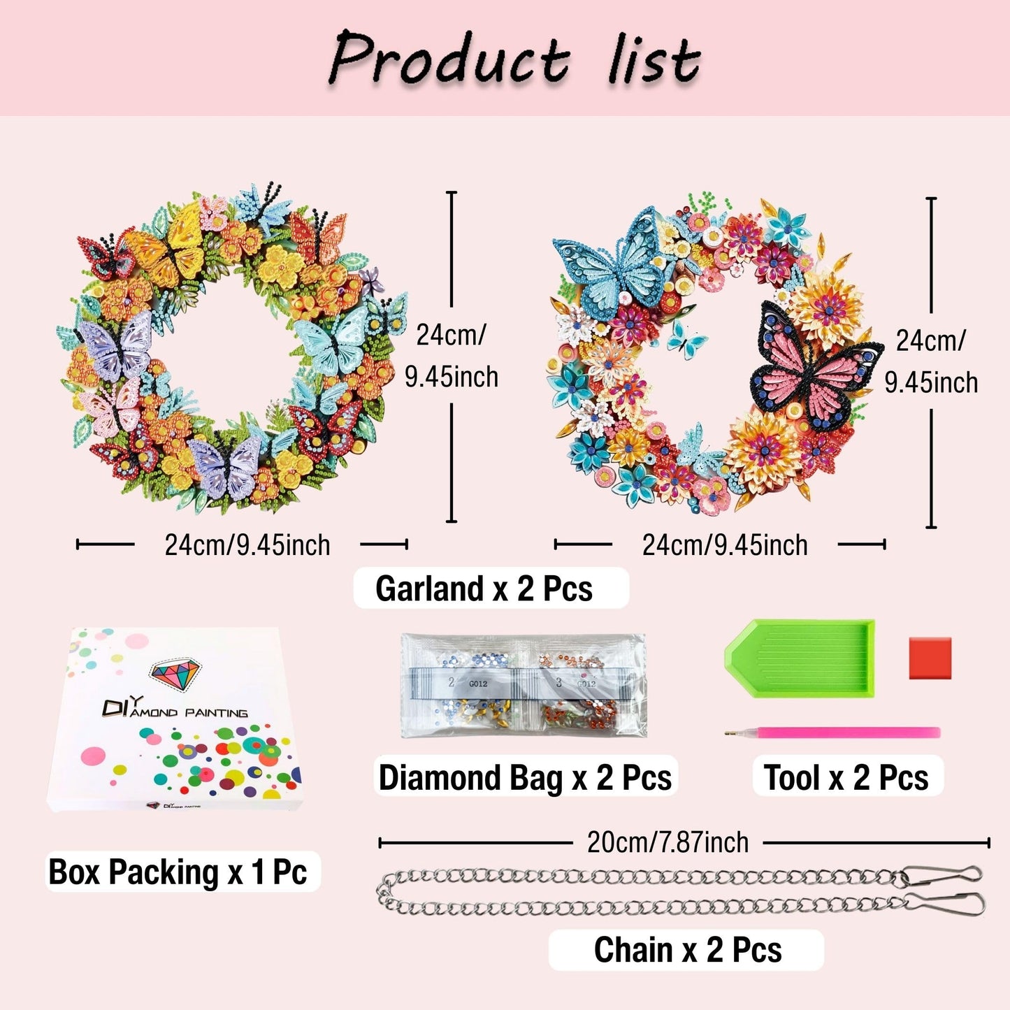 Muzagroo Art Garland Diamond Art Kits for Adults 5D Diamond Hanging Ornament Kits for Windows DIY Special Shaped Diamond Dot Kits Crystal Window Hanging Pendant 2PCS (Garland)