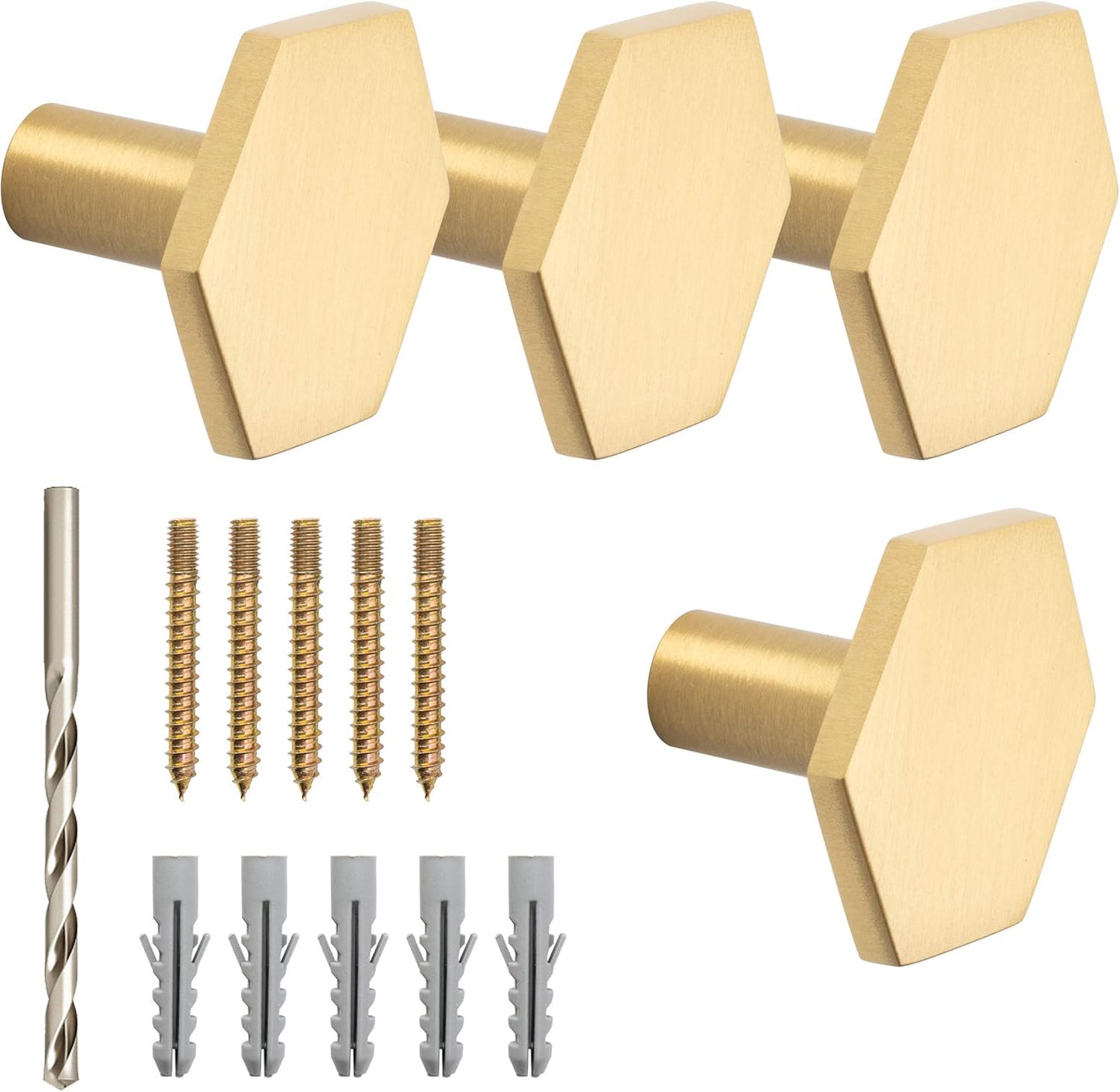 Modern Wall Hooks Made from Solid Brass, Ideal for Coats, Bags, Pack of 4 Decorative Coat Hooks (Hexagon)