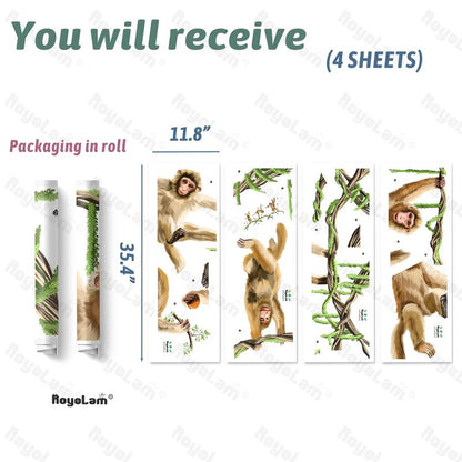 RoyoLam 78.7'' x 32'' Large Monkeys Hanging on Vines Wall Decal Nursery Macaque Animal Wall Sticker Removable Peel and Stick Wall Art Decor for Kids Baby Classroom Preschool Living Room Bedroom School