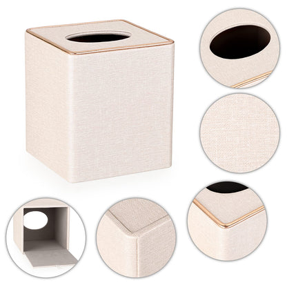 Sumnacon Square Linen Tissue Box Cover - Stylish Cube Tissue Box Holder with Magnetic Bottom, Decorative Tissue Box for Vanity Toilet Tank Dresser Night Stand Table Countertop Office Car, Beige