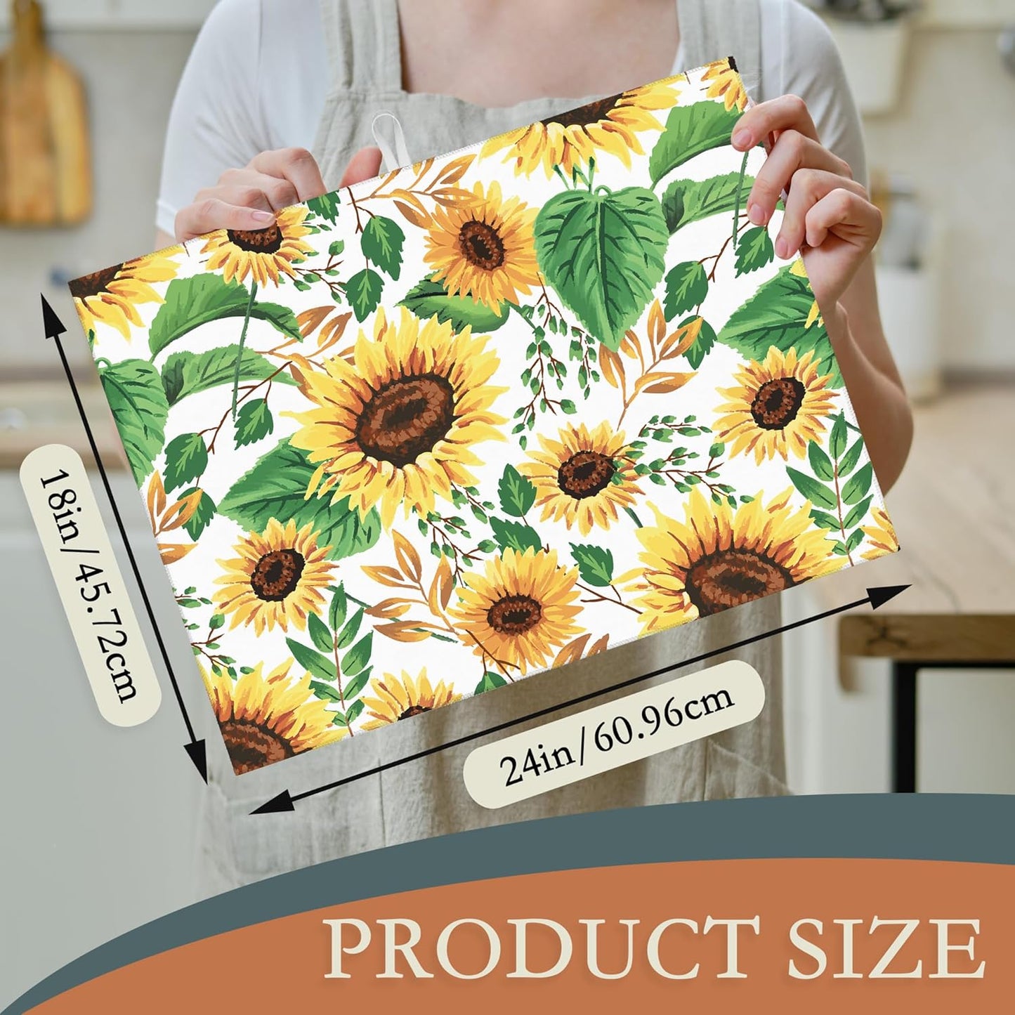 Summer Sunflowers Dish Drying Mats, 18x24 Inch Ultra Absorbent Microfiber Dishware Pad for Kitchen Counter Decor