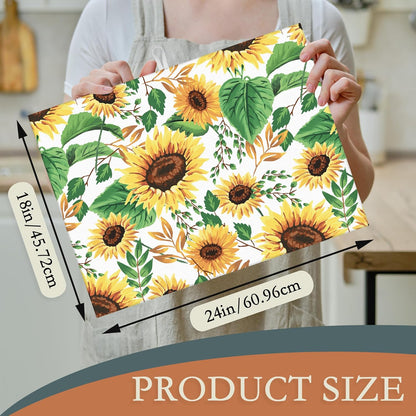 Summer Sunflowers Dish Drying Mats, 18x24 Inch Ultra Absorbent Microfiber Dishware Pad for Kitchen Counter Decor