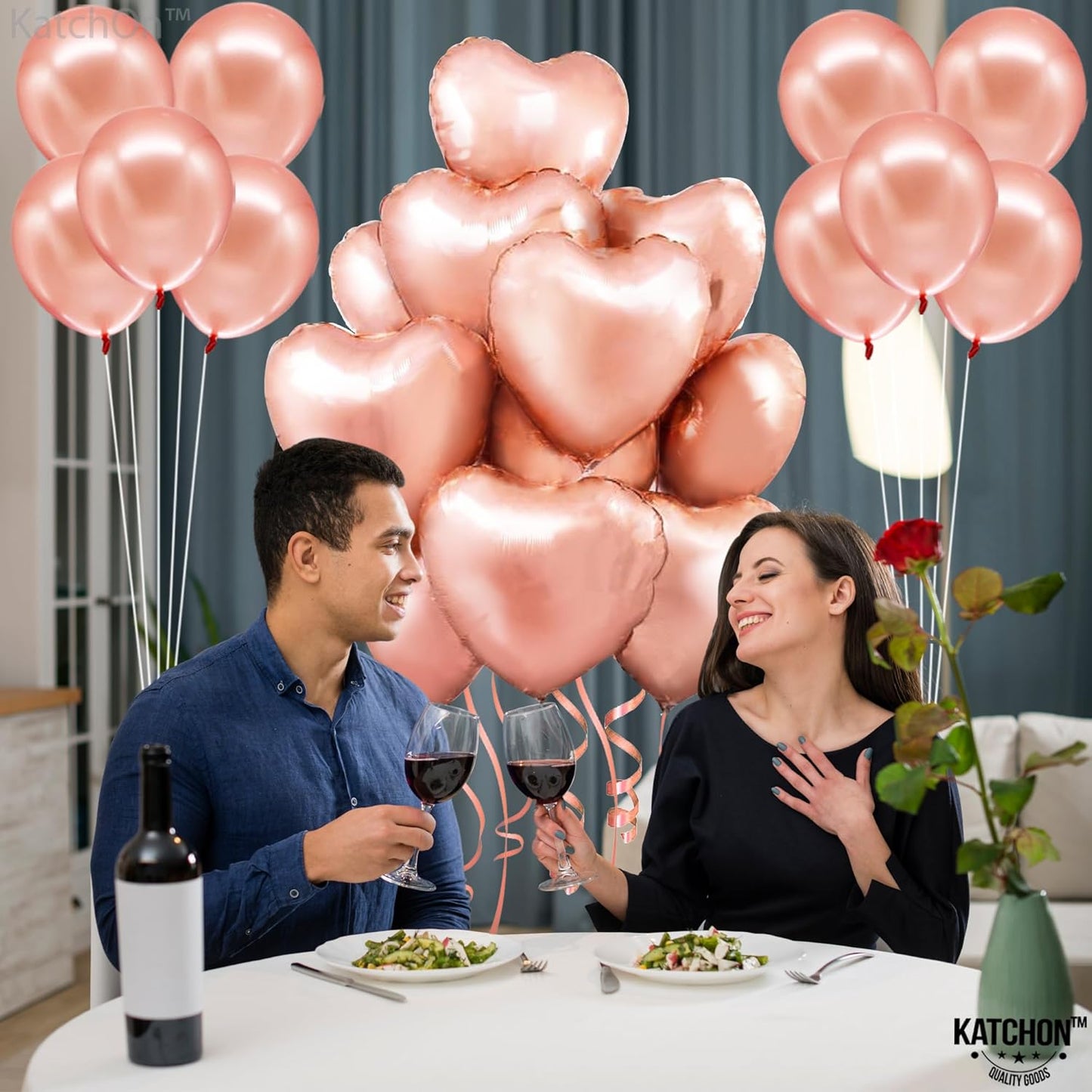 KatchOn Pack of 20 Big Rose Gold Heart Balloons - 18 Inch Rose Gold & Blush Pink Heart Shaped Balloons for Valentines &