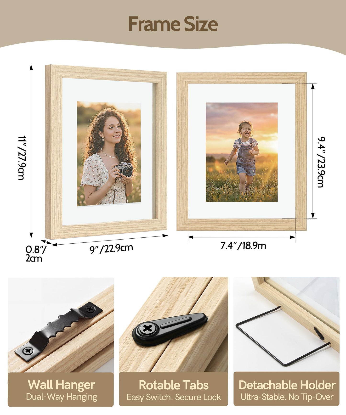 Sonefreiy Floating Picture Frames 8x10 Set of 2, Wooden Photo Frame Double Glass Pressed Flower Frames 5x7 Wall and Tabletop Display Gift for Family Friends Wedding