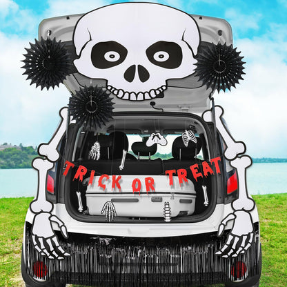 Yeaqee 32 Pcs Halloween Trunk or Treat Car Decorations Kit Skeleton Trunk or Treat Decorating Kit for Halloween Party Car SUV Decor