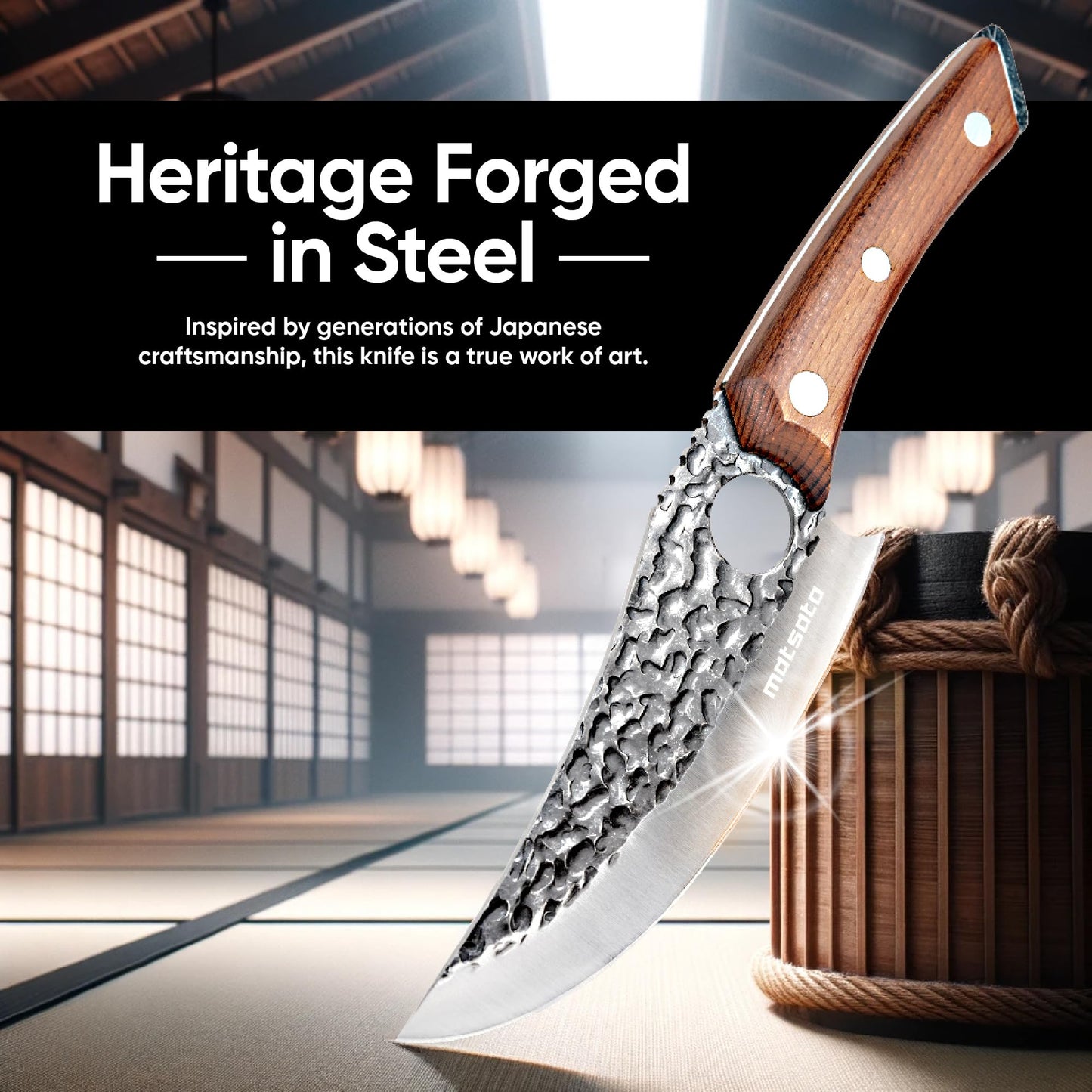 Matsato Chef Knife - Kitchen Knife for Cooking, Chopping. Japanese Steel Knife for Home, BBQ, Balance & Control, 6.3 Inch
