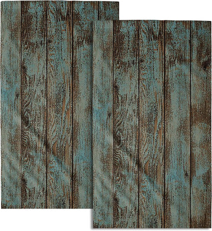 15x30 Set 2, Country Giwawa Rustic Barn Wood Hand Towel of Vintage Teal Turquoise Brown Plank Fingertip Towel Retro