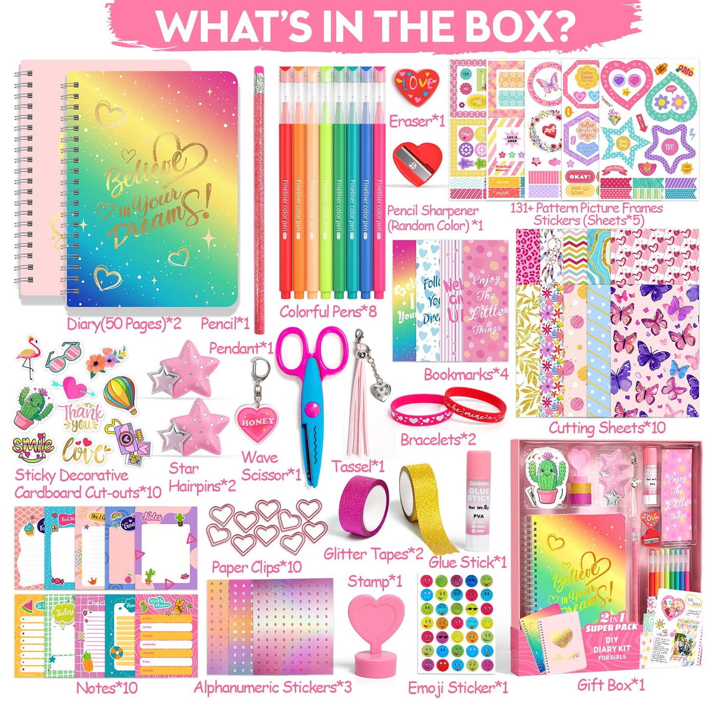 Axirata 2-Pack DIY Journal Kit for Girls, Journal Set for Tween & Teen Girl 6-8-14 Year Old, Scrapbook & Diary Supplies Toy Set, Art & Crafts Stationery Kit Birthday Christmas Ideal Gift for Girls