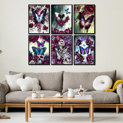 Leatrice Skull Diamond Painting Kits for Adults Butterfly Diamond Art Kits Gem Art Dots Paintings for Adults Full Drill Round Diamond Dots for Beginners DIY Home Wall Decor 11.8x15.7 Inches