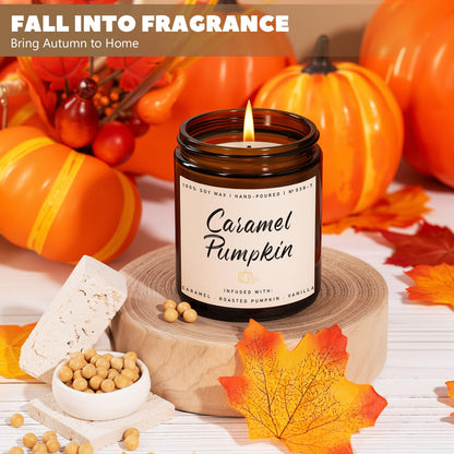 Auelife Fall Candle, Caramel Pumpkin Scented Candle – Fall Soy Candles for Home, Cozy Autumn Aromatherapy Candles, Sweet Pumpkin & Caramel Fragrance | Gift for Women, Home Décor