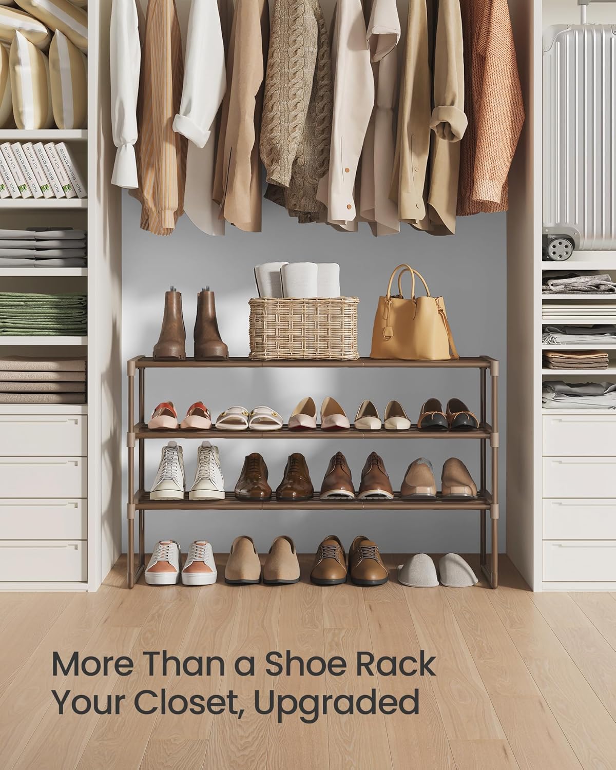 3-Tier 16-20 11.8 36.2 21.7 Inches, ULSA303K01 SONGMICS Shoe Rack, Shoe Organizer, Metal Storage Shelf, Upright