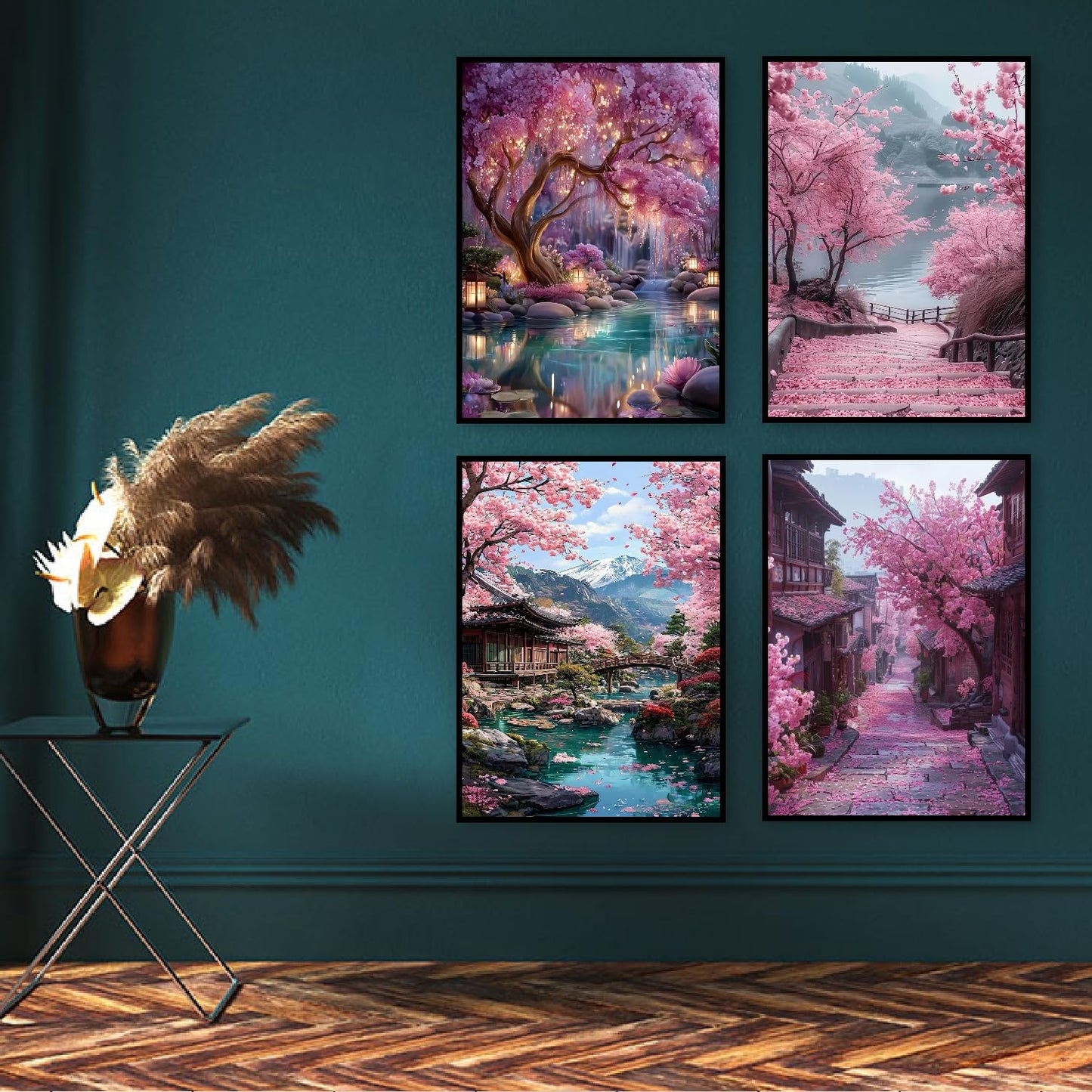 4 Pack Diamond Art Kits for Adults,Sakura Landscape Diamond Painting Kits for Adults Beginner,5D DIY Round Full Drill Gem Crystal Art,Adults Paint by Diamonds Dots for Home Wall Decor 12x16 inch