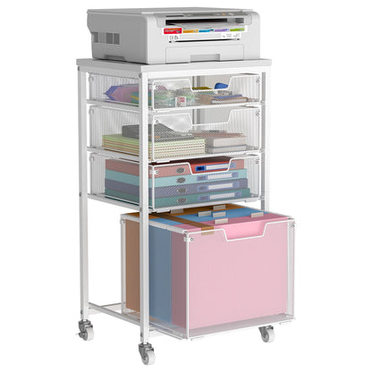 Sbanmao 4 Drawer Rolling File Cart with Wheels, Mobile Filing Cabinet for Home Office, Hanging File Organizer, Under Desk Storage, Multifunctional Utility Cart Printer Stand, White
