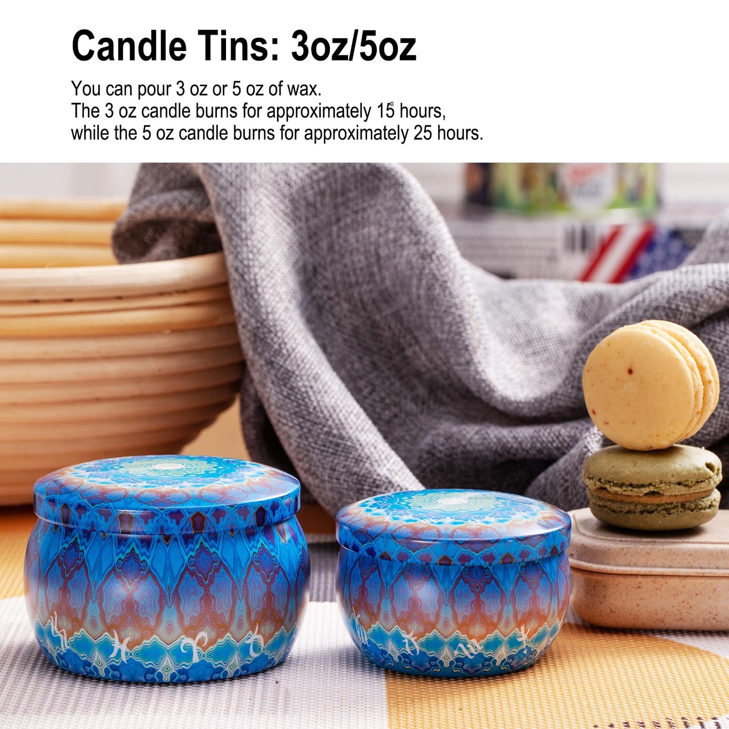 Arxinor Empty 5 oz Candle Tins Candle Jars 28 Pcs 28 Patterns, Candle Making Kits, with Wicks, Wick Holders & Stickers