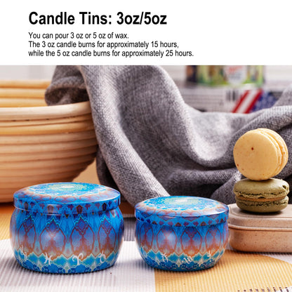 Arxinor Empty 5 oz Candle Tins Candle Jars 28 Pcs 28 Patterns, Candle Making Kits, with Wicks, Wick Holders & Stickers