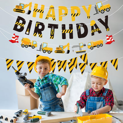 Construction Birthday Banners Vehicle Truck Paper Garlands Construction Pennant Flags Bunting Banners Happy Birthday Party Decor for Boys Construction Theme Birthday Party Decorations, Set of 5