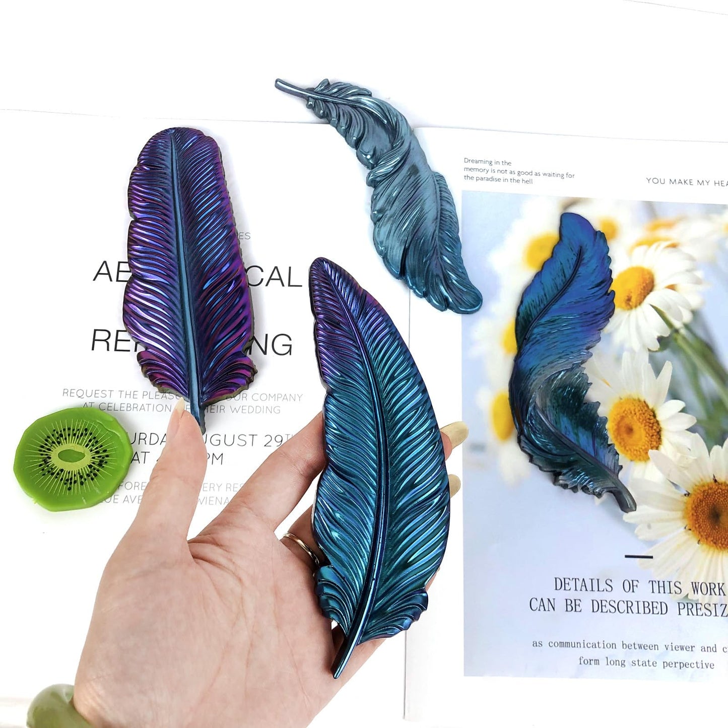 4-Piece 3D Feather Resin Molds Set, Decorative Wall Art Silicone Molds for Epoxy Casting, Home Decor Craft Making
