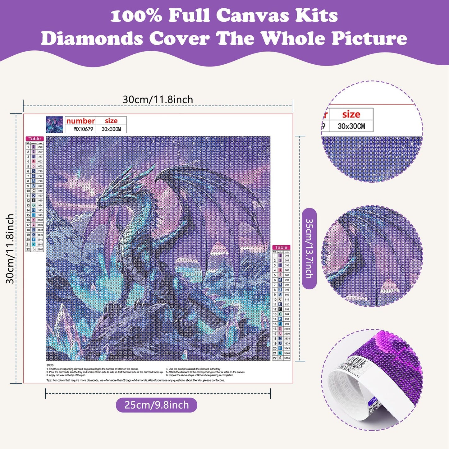 SENQAO Dragon Diamond Art Kits for Adults, DIY 5D Dragon Diamond Painting Kits for Beginners, 4 Pack Round Full Drill Diamond Dots Paintings, Diamonds Pictures Gem Art Crafts Home Decor 12x12inch