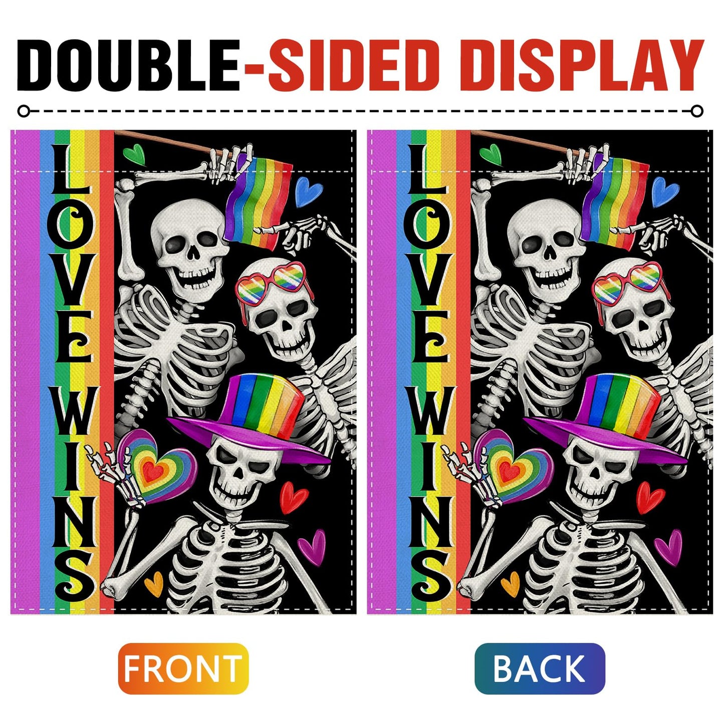 Dyrenson Pride Love Wins Rainbow Gothic Skeleton 28 x 40 House Flag Double Sided, Skull LGBTQ Gay Lesbian Garden Yard Decoration, LGBT Bisexual Pansexual Burlap Outdoor Decor Decorative Large Flag