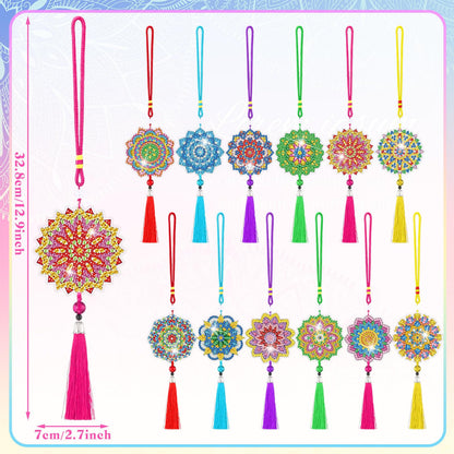 JenPen 12 Pcs Diamond Painting Car Ornaments Diamond Art Ornament for Car Double Sided Painting Hanging Ornament Crystal Gem Garden Decoration Paint DIY Kit (Classic Mandala)