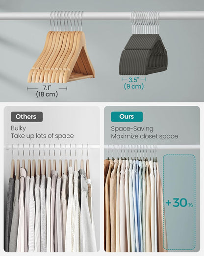 SONGMICS Velvet Hangers - 50 Pack Non-Slip Clothes Hangers with 360° Swivel Hook | Gray, 17 x 8.3 Inches