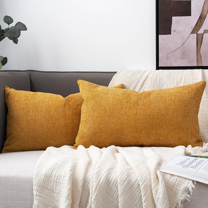 Cozoomy Set 2 12x20 Inch of Chenille Linen Decorative Throw Pillow Covers Textured Farmhouse Pillow Covers for Bed