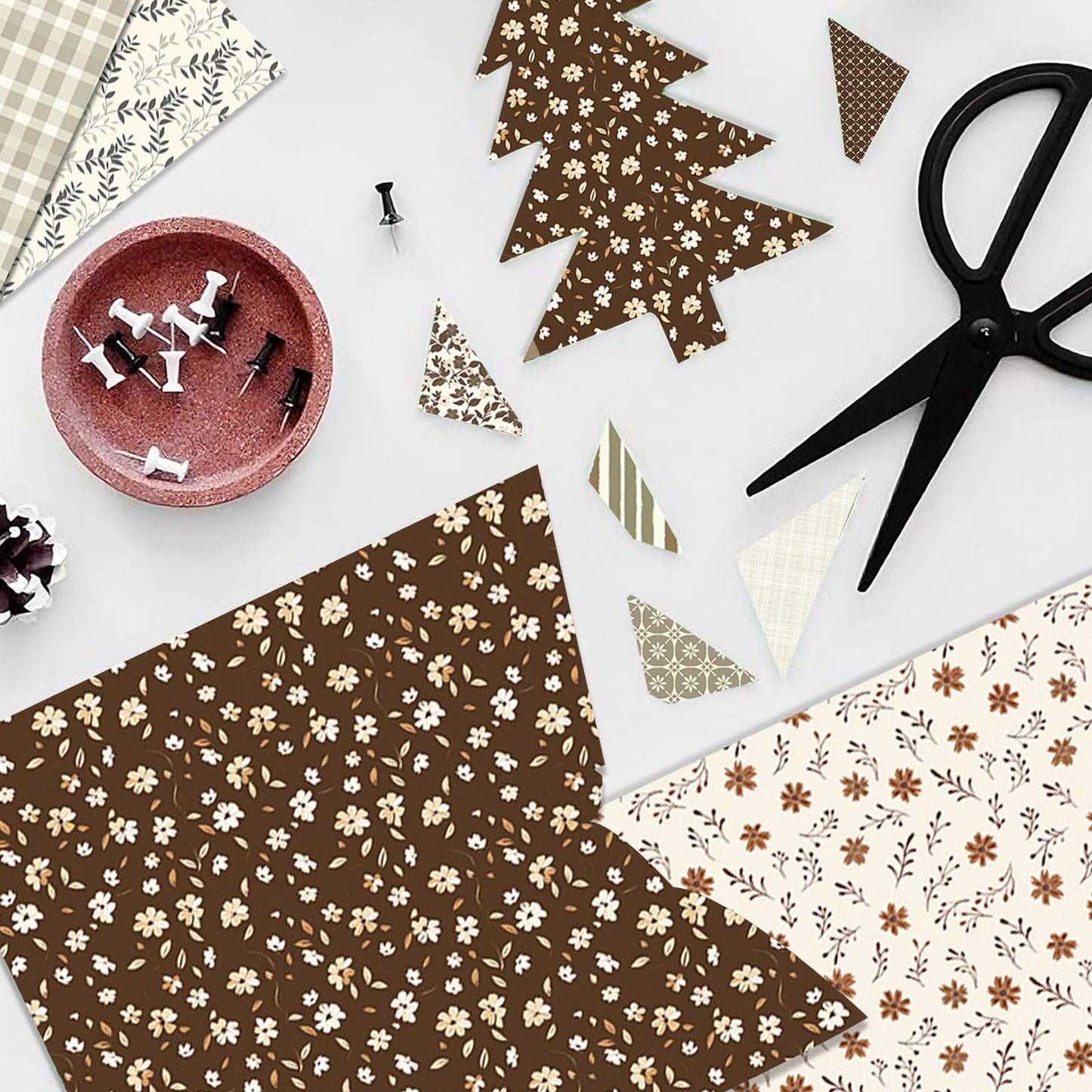 MerwDeeyt Scrapbook Paper 12x12 In and 6x6 In Pack, Spring Floral Patterned Paper for Scrapbooking, 48 Sheets Double Sided Decorative Craft Papers for Card Making Journaling Decor (Beige)