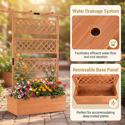 COSTWAY Wooden Raised Garden Planter with Trellis and Roof, 72" Freestanding Privacy Screen & Climbing Plant Support for Outdoor Patio, Balcony, Vegetable, Herb, and Flower Gardening (Brown,2)