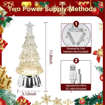 Christmas Tree Snow Globe Lantern with Warm Light 6H Timer Water Snow Globe Lantern USB & Battery Operated for Christmas Festival Decorations Gifts (Silver Tree)
