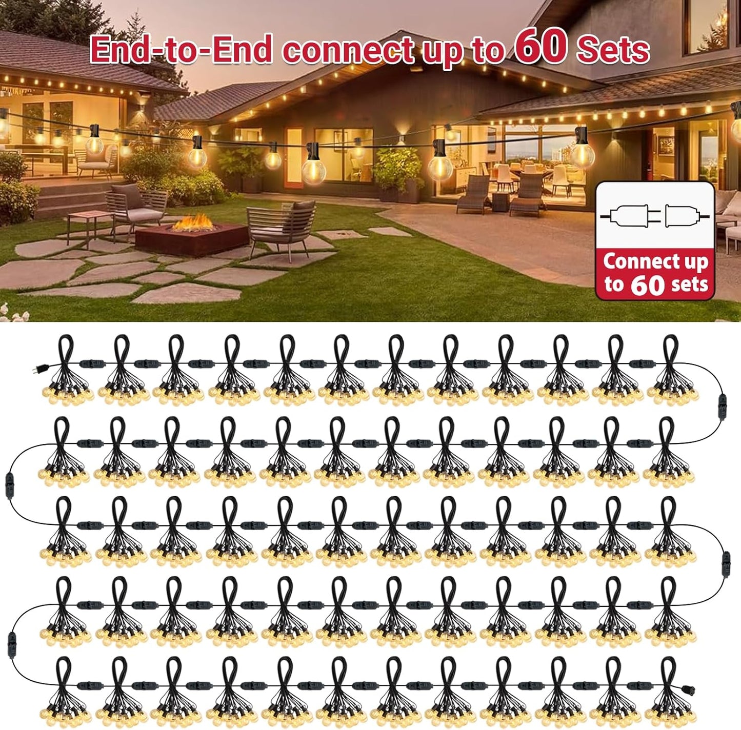 26FT 12+1 Bulbs, Dimmable LAMPHOME LED Outdoor String Lights, Warm White Patio Lights with Edison Shatterproof UL
