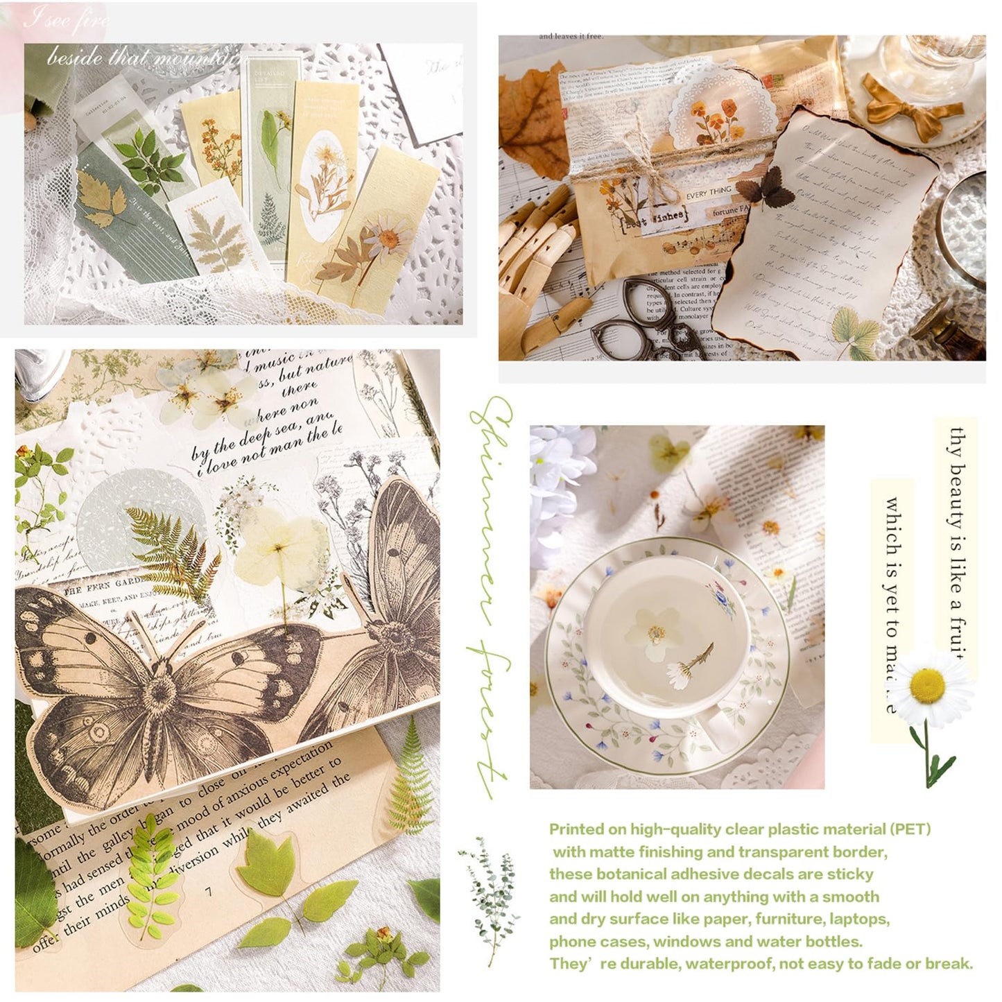 Maxleaf Pressed Flower Stickers Set, 270PCS Dried Flowers Waterproof Stickers Decals Floral Botanical Journaling Stickers for Scrapbook Supplies Junk Journal Bullet Journals Planner Laptops Art Crafts