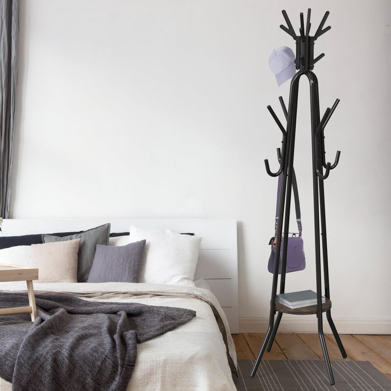Simple Houseware Standing Coat Hat Hanger Organizer Tree Shaped Rack with Shelf for Entryway, Bedroom, and Hallway, 20 Hooks, Rustic Brown