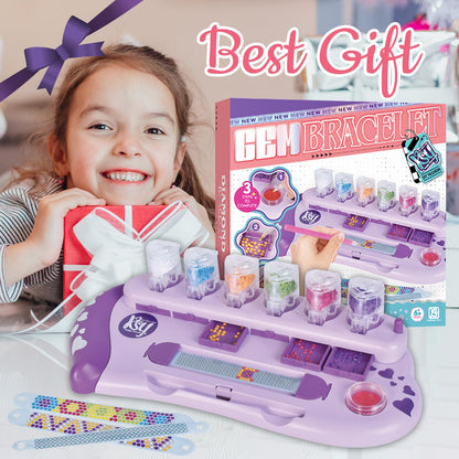 ZILEMOPO Diamond Art Bracelet Making Kit for Girls, 10 PCS DIY Multicolor Gems Friendship Bracelet Kits for Kids Ages 6-7-8-9-10-11-12, Arts and Crafts Activity Easter Birthday Gifts for Girls 6+
