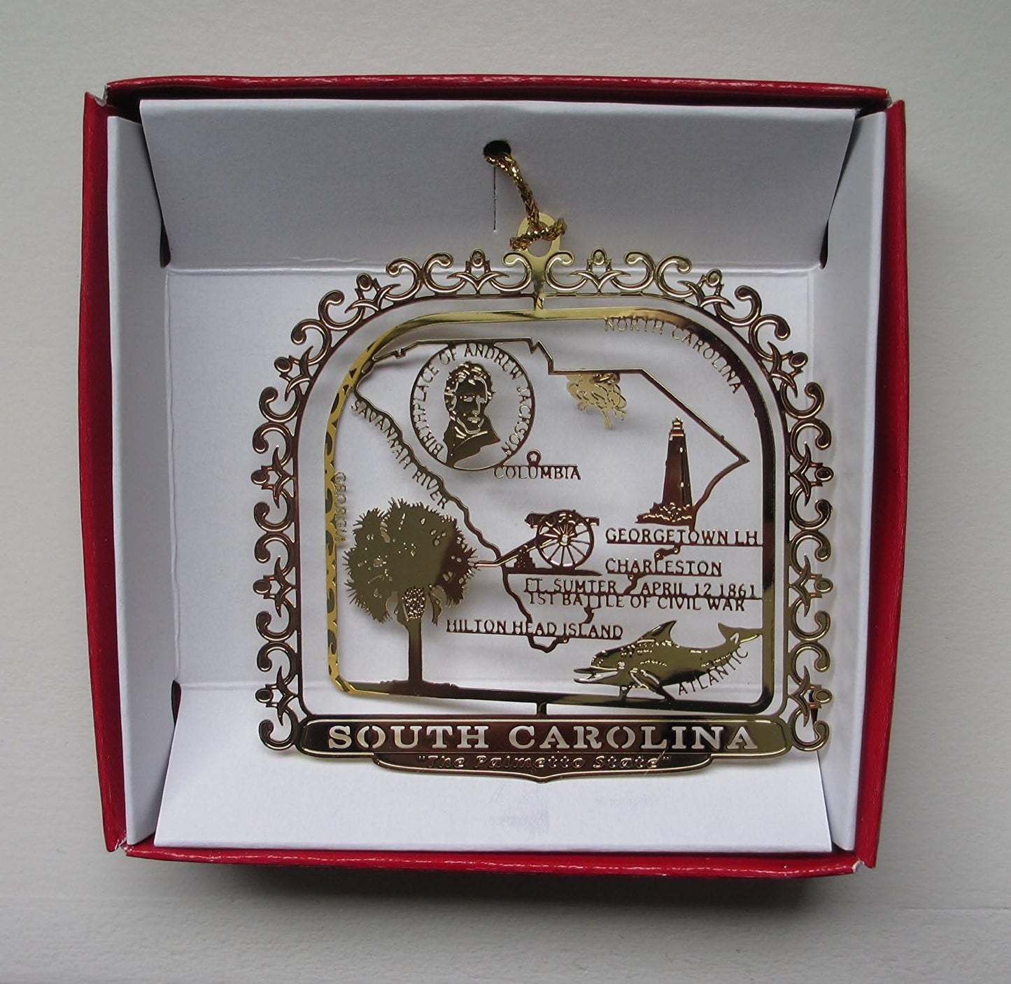 South Carolina Palmetto State Brass Ornament, Souvenir Gift