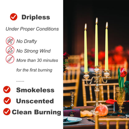 8 Pack 10 Inch Yellow Taper Candles for Dinner Home Decor Wedding Shower