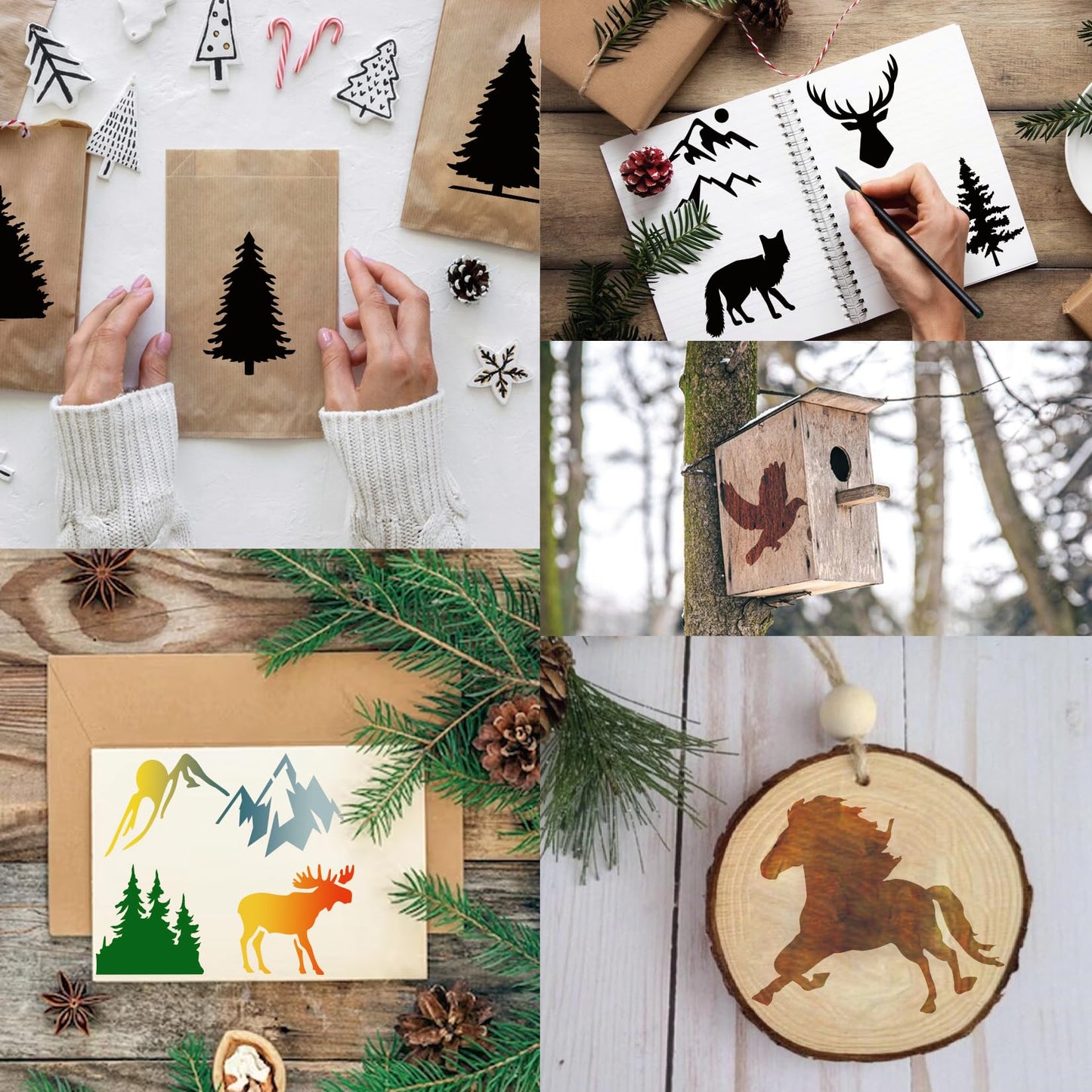 70pcs Wildlife Animal Stencils for Painting, Wood Burning, Nature Stencil Bear, Tree, Deer, Art Craft Canvas, Furniture Wall (70 Animal)