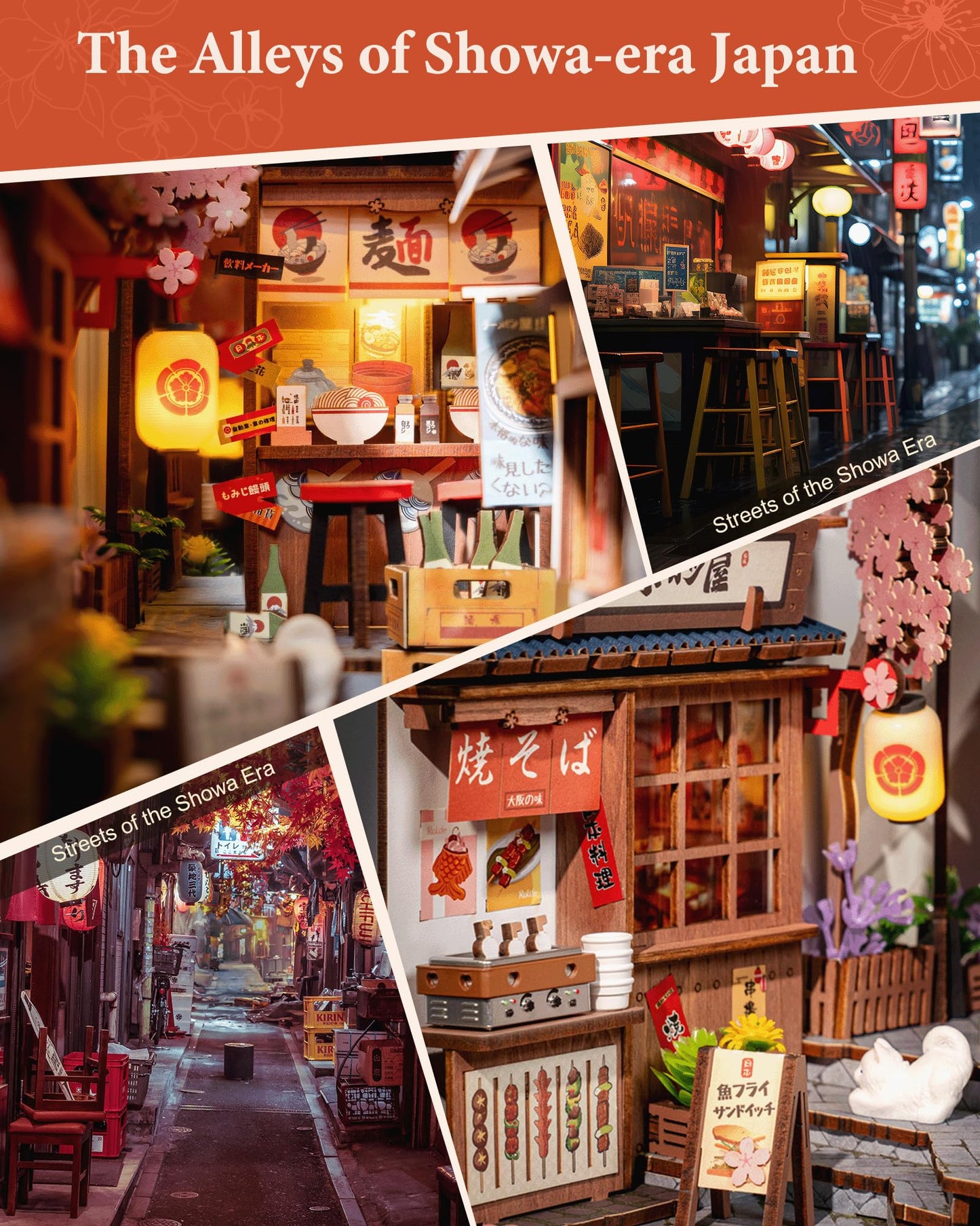 Rolife Book Nook Kit Sakura Wine Alley, 3D Wooden Puzzle Booknook for Bookshelf Decor, Japanese-Inspired Sakura Theme Creative DIY Miniature Dollhouse Kit, Crafts Gifts for Adults, Teens & Book Lovers