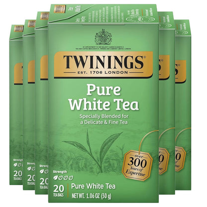 Twinings Pure White Tea - Individually Wrapped Bags, Light & Fresh Flavor, 20 Count (Pack of 6)