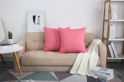 TangDepot Handmade Decorative Solid 100% Cotton Canvas Throw Pillow Covers - 2 Pieces, 16"x16", Pink