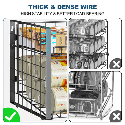 JKsmart 2-Tier Stackable Can Rack Organizer for Pantry, Adjustable Can Dispenser Holds Up to 62 Cans, Can Storage Holder for Various Ounces of Canned Food Soda Drinks, Black, 2 Pack (Petent Pending)